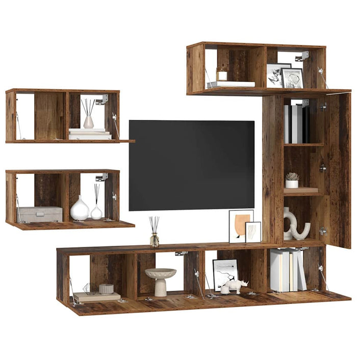 Set comodă TV 6 pcs Lemn vechi 30.5 x 30 x 90 cm Lemn compozit - WALTI WALTI