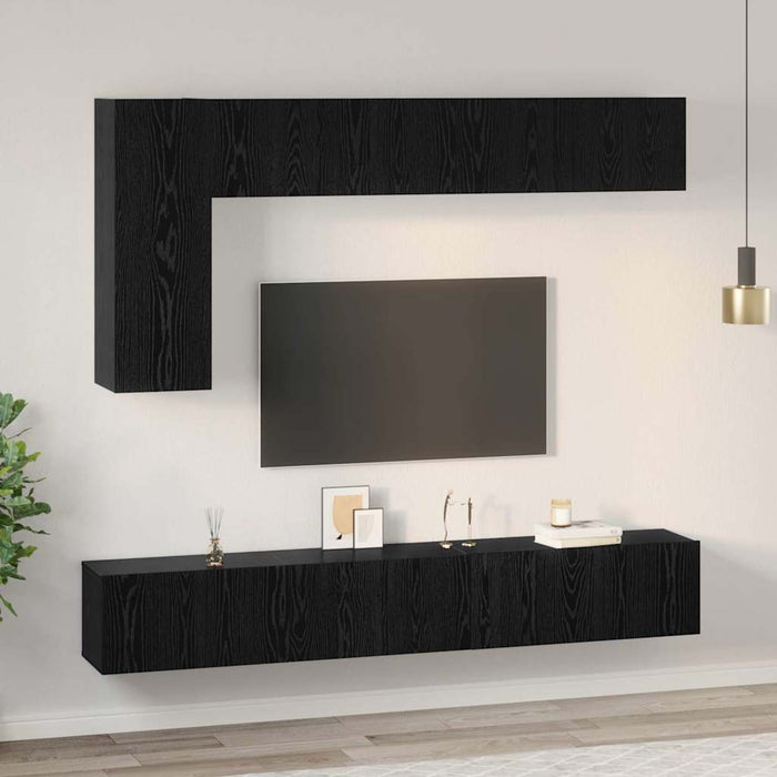 Set comodă TV cu raft Pe perete Altele 6 pcs Stejar negru 30.5 x 30 x 90 cm - WALTI WALTI
