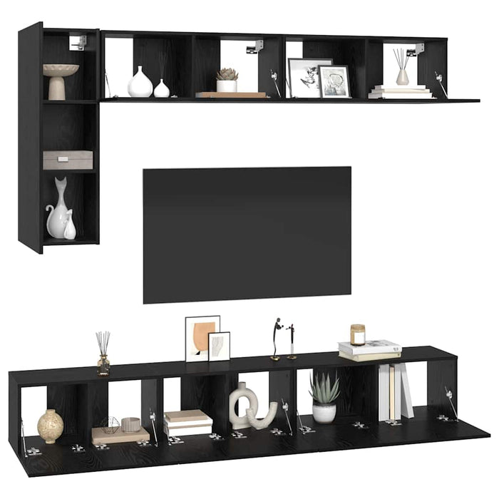 Set comodă TV cu raft Pe perete Altele 6 pcs Stejar negru 30.5 x 30 x 90 cm - WALTI WALTI