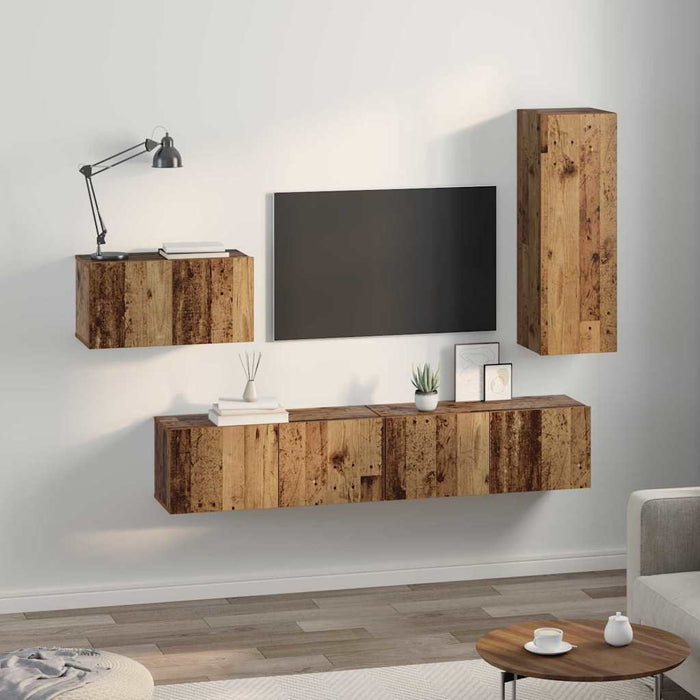 Set comodă TV cu sertar 4 pcs Lemn Vechi Lemn compozit - WALTI WALTI