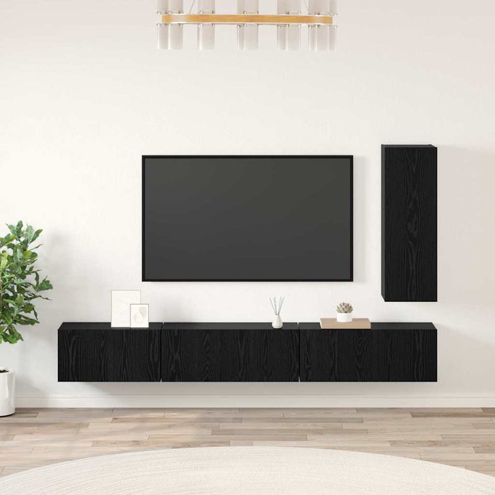 Set comodă TV cu sertar 4 pcs Stejar Negru Lemn compozit WALTI