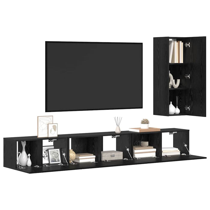 Set comodă TV cu sertar 4 pcs Stejar Negru Lemn compozit WALTI