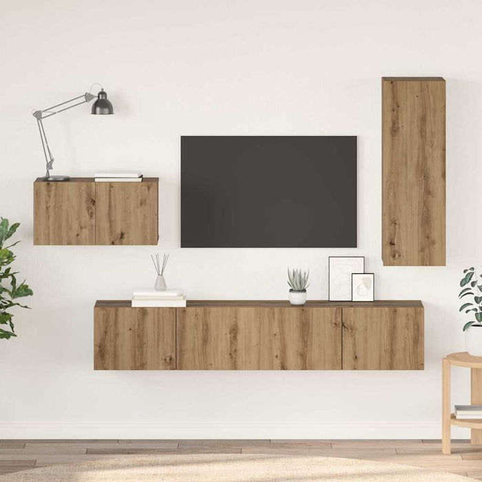 Set comodă TV cu sertar 4 pcs Stejar Artizanal Lemn compozit - WALTI WALTI