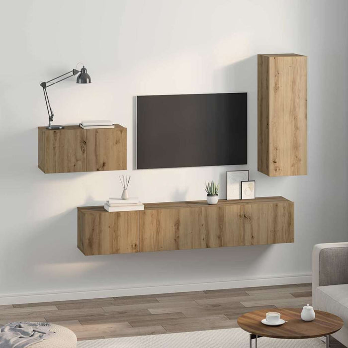 Set comodă TV cu sertar 4 pcs Stejar Artizanal Lemn compozit - WALTI WALTI