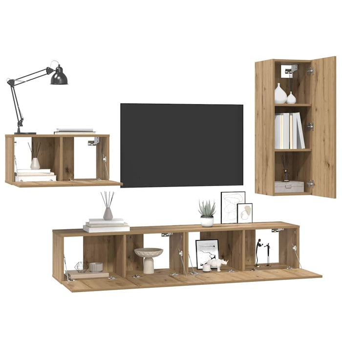 Set comodă TV cu sertar 4 pcs Stejar Artizanal Lemn compozit - WALTI WALTI