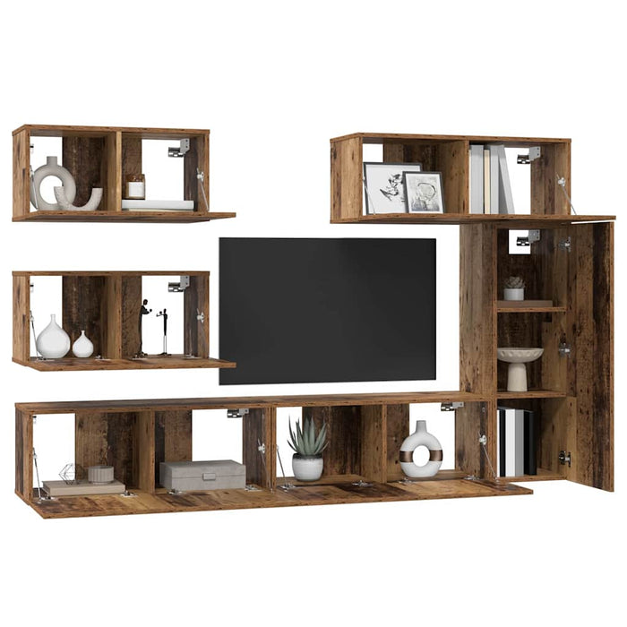 Set comodă TV 6 pcs Lemn vechi 30.5 x 30 x 90 cm Lemn compozit - WALTI WALTI