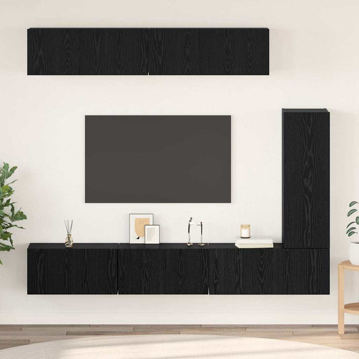Set comodă TV cu raft Pe perete Altele 6 pcs Stejar negru 30.5 x 30 x 90 cm - WALTI WALTI