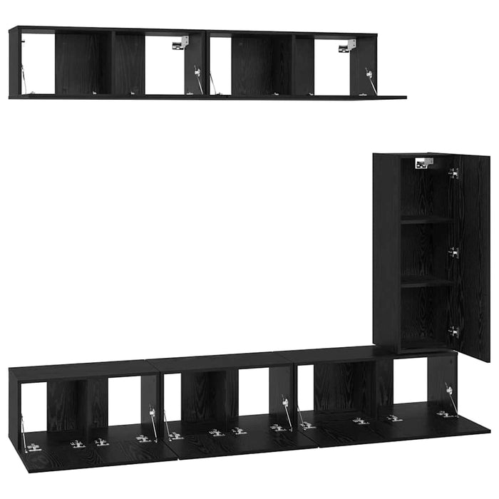 Set comodă TV cu raft Pe perete Altele 6 pcs Stejar negru 30.5 x 30 x 90 cm - WALTI WALTI