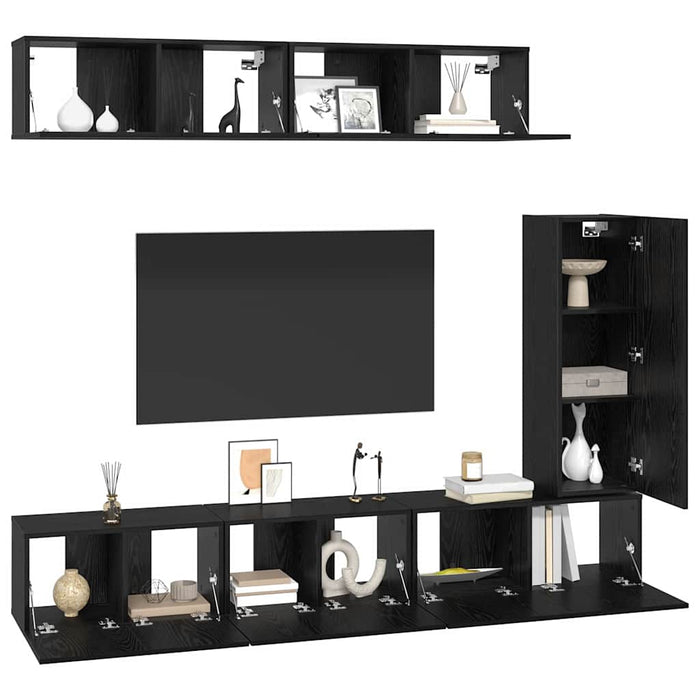 Set comodă TV cu raft Pe perete Altele 6 pcs Stejar negru 30.5 x 30 x 90 cm - WALTI WALTI