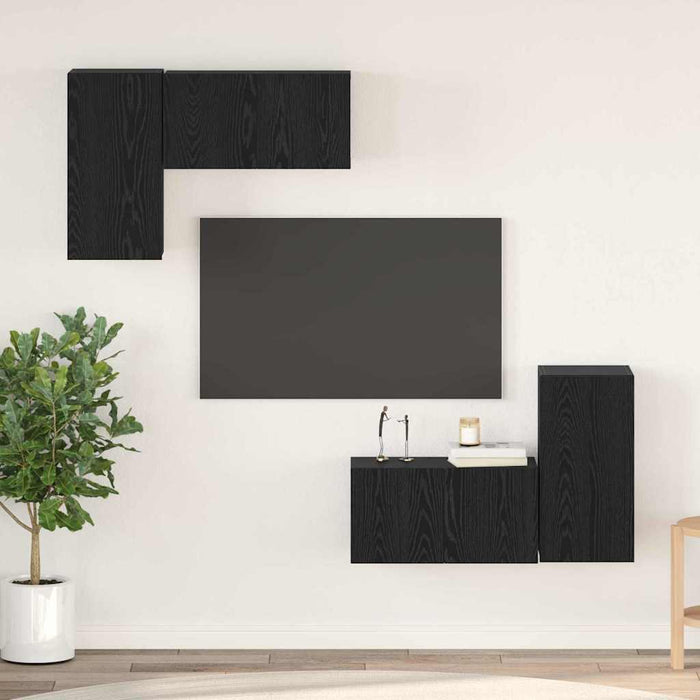 Set Cabinet TV cu raft cu depozitare cu ușă 4 pcs Stejar negru 60 x 30 x 30 cm - WALTI WALTI