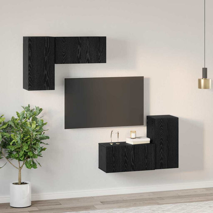 Set Cabinet TV cu raft cu depozitare cu ușă 4 pcs Stejar negru 60 x 30 x 30 cm - WALTI WALTI