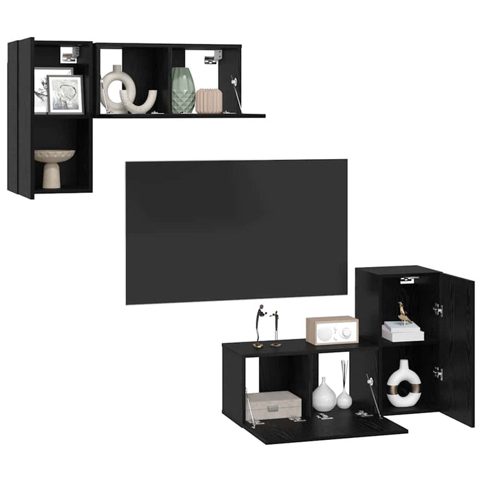 Set Cabinet TV cu raft cu depozitare cu ușă 4 pcs Stejar negru 60 x 30 x 30 cm - WALTI WALTI