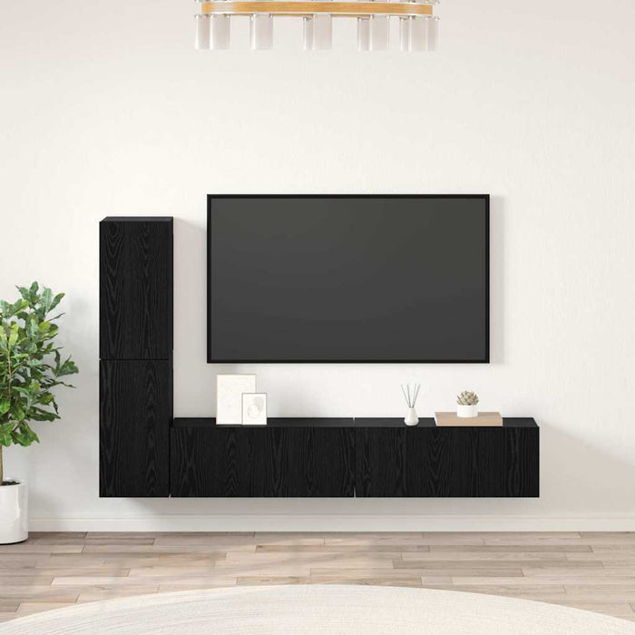 Dulap pentru TV pe Perete 4 pcs Stejar negru Lemn compozit - WALTI WALTI