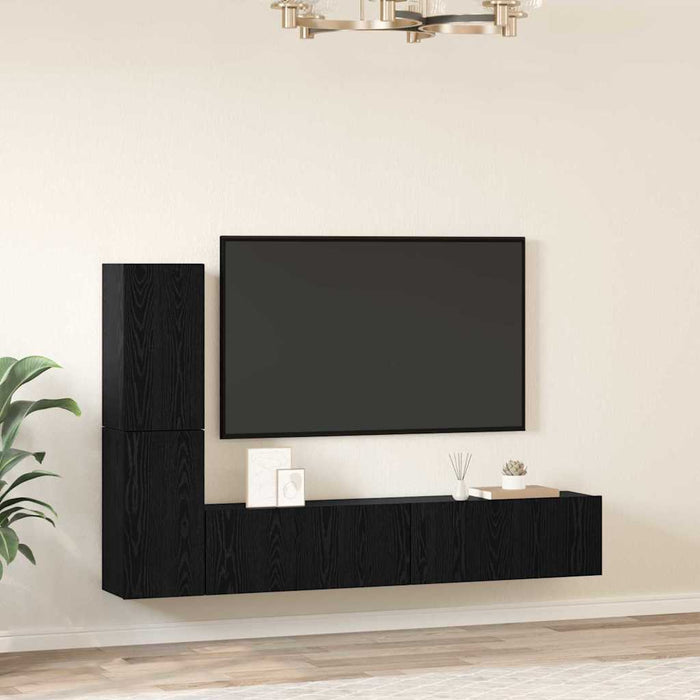 Dulap pentru TV pe Perete 4 pcs Stejar negru Lemn compozit - WALTI WALTI