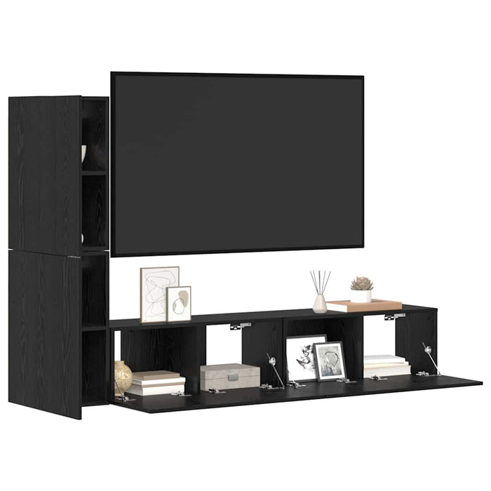 Dulap pentru TV pe Perete 4 pcs Stejar negru Lemn compozit - WALTI WALTI