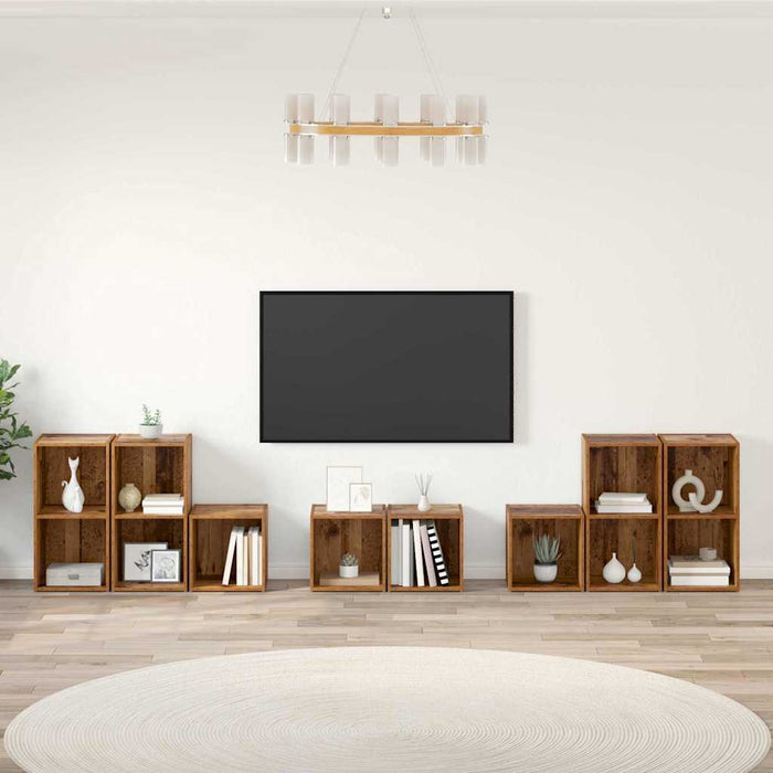 Set dulap TV Pe perete 8 pcs Lemn Vechi Lemn compozit - WALTI WALTI