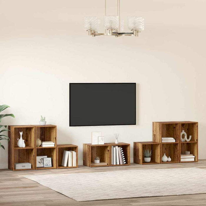Set dulap TV Pe perete 8 pcs Lemn Vechi Lemn compozit - WALTI WALTI