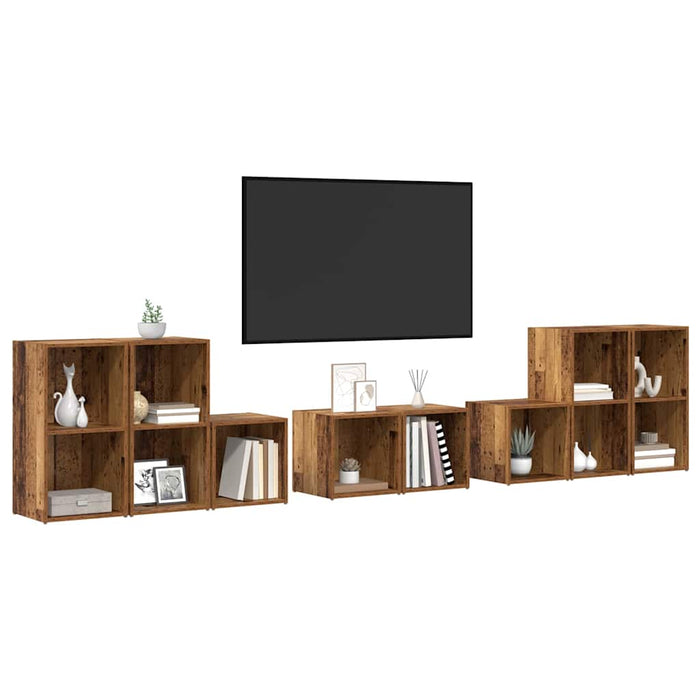 Set dulap TV Pe perete 8 pcs Lemn Vechi Lemn compozit - WALTI WALTI