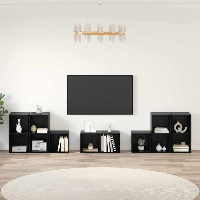 Set dulap TV Pe perete 8 pcs Stejar Negru Lemn compozit - WALTI WALTI