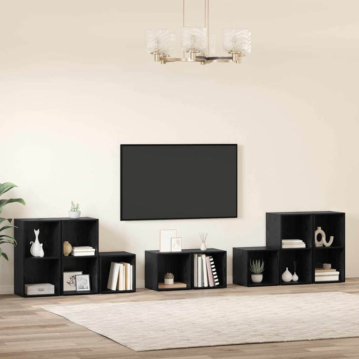 Set dulap TV Pe perete 8 pcs Stejar Negru Lemn compozit - WALTI WALTI
