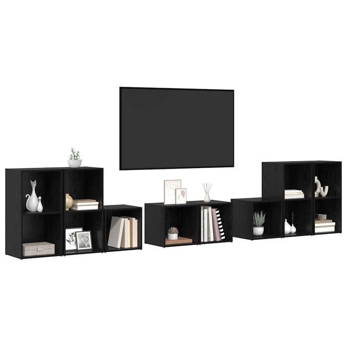 Set dulap TV Pe perete 8 pcs Stejar Negru Lemn compozit - WALTI WALTI