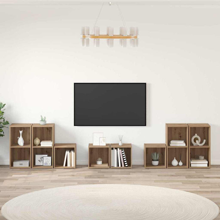Set dulap TV Pe perete 8 pcs Stejar Artizanal Lemn compozit - WALTI WALTI