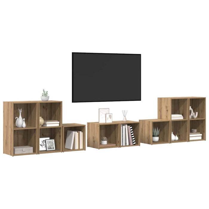 Set dulap TV Pe perete 8 pcs Stejar Artizanal Lemn compozit - WALTI WALTI