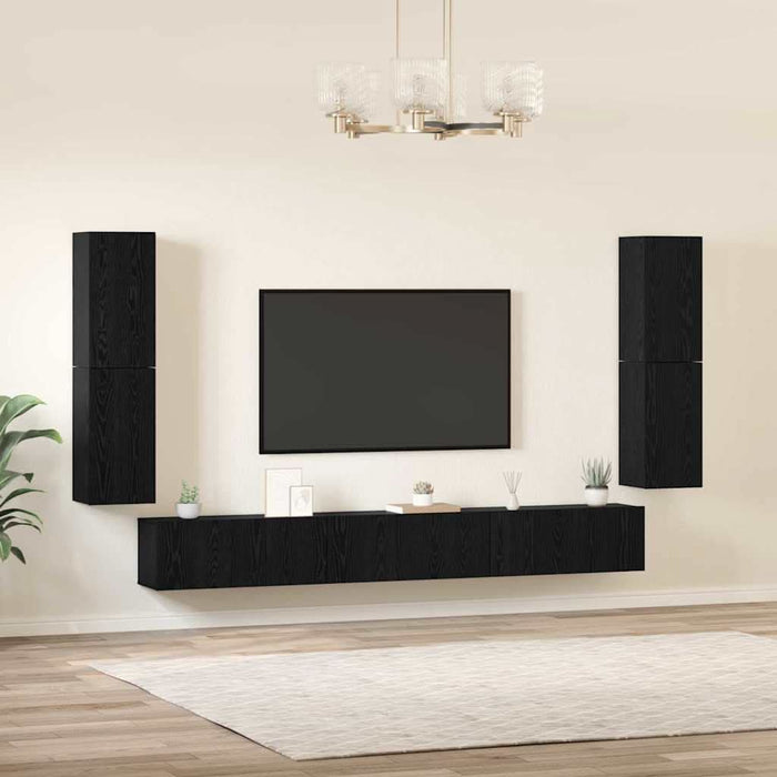 Unități TV Pe perete 4 pcs Stejar Negru Lemn compozit - WALTI WALTI