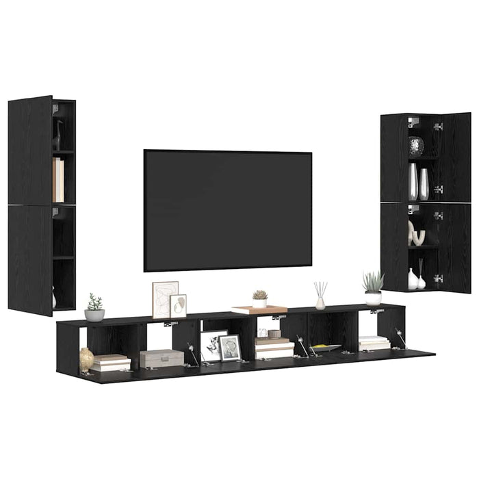 Unități TV Pe perete 4 pcs Stejar Negru Lemn compozit - WALTI WALTI