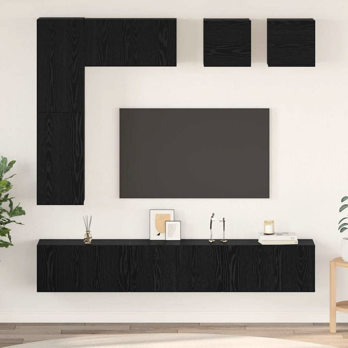 Set comodă TV Pe perete 8 pcs Stejar Negru Lemn compozit - WALTI WALTI