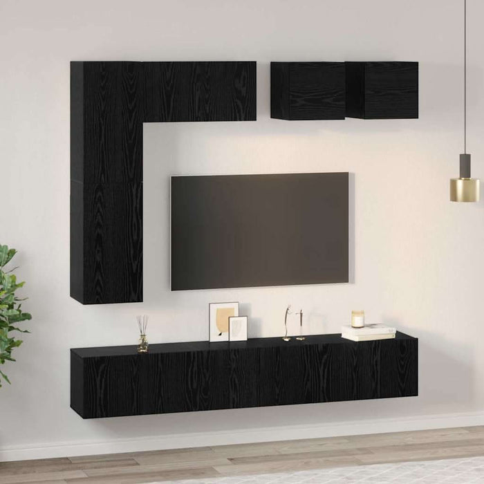 Set comodă TV Pe perete 8 pcs Stejar Negru Lemn compozit - WALTI WALTI
