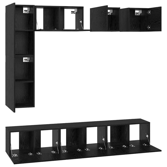 Set comodă TV Pe perete 8 pcs Stejar Negru Lemn compozit - WALTI WALTI
