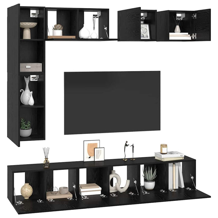 Set comodă TV Pe perete 8 pcs Stejar Negru Lemn compozit - WALTI WALTI