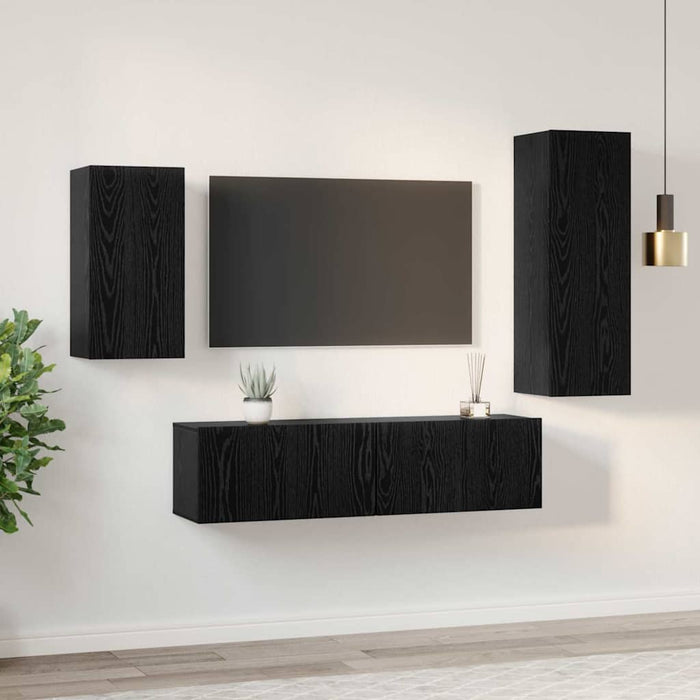 Set comodă TV Pe perete 4 pcs Stejar Negru Lemn compozit - WALTI WALTI
