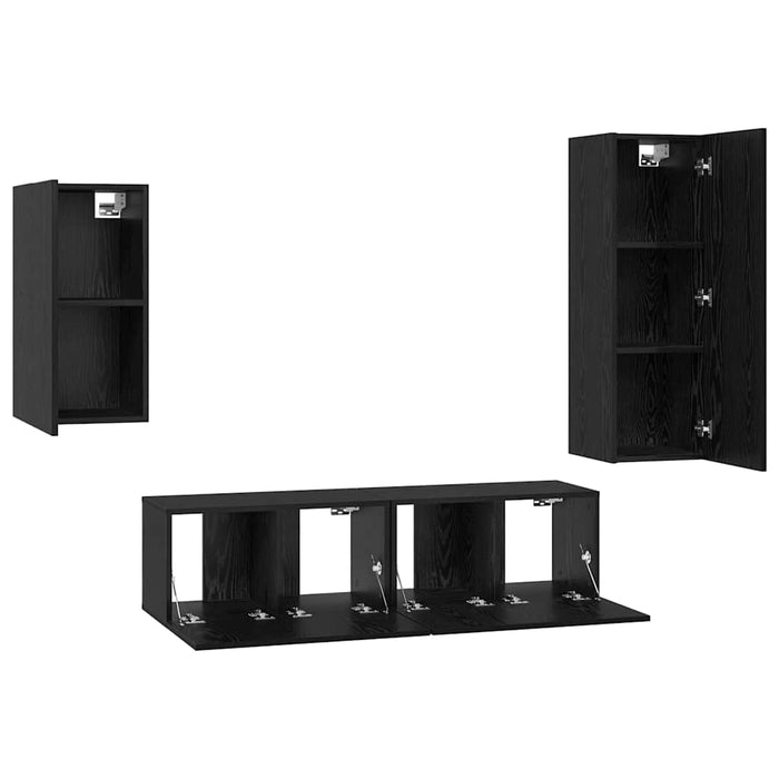 Set comodă TV Pe perete 4 pcs Stejar Negru Lemn compozit - WALTI WALTI