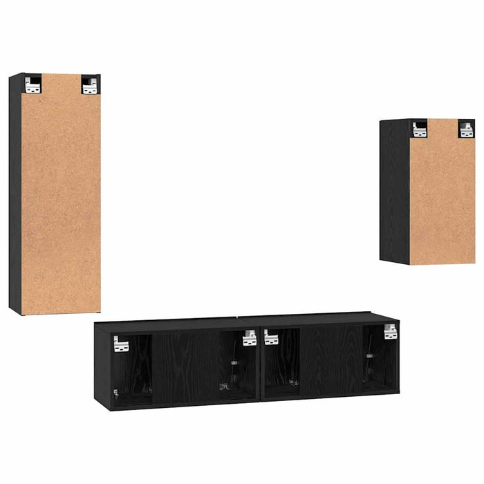 Set comodă TV Pe perete 4 pcs Stejar Negru Lemn compozit - WALTI WALTI