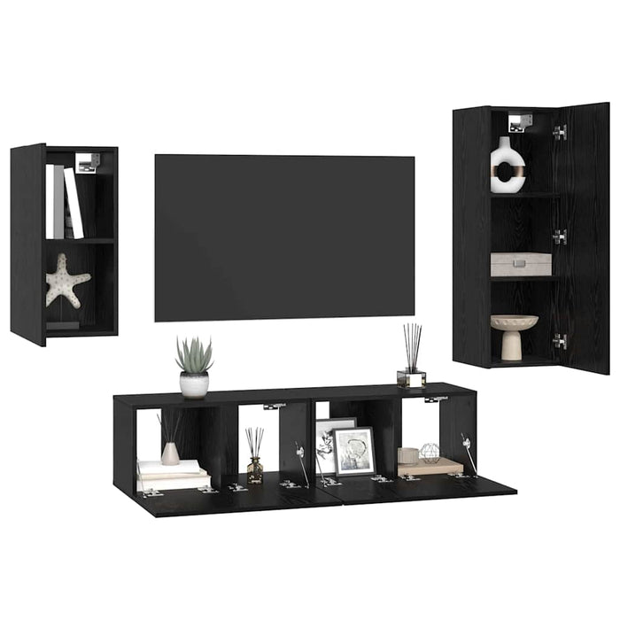 Set comodă TV Pe perete 4 pcs Stejar Negru Lemn compozit - WALTI WALTI