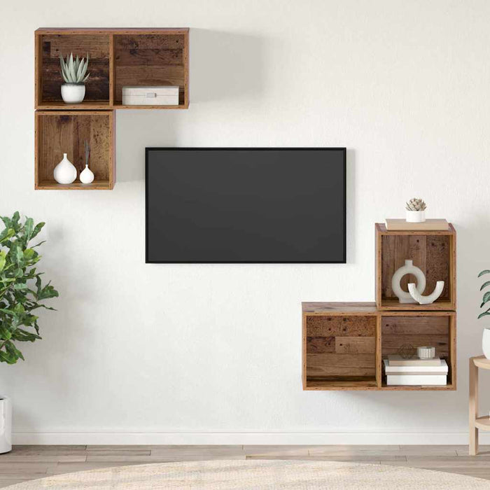 Set comodă TV Pe perete 4 pcs Lemn Vechi Lemn compozit - WALTI WALTI