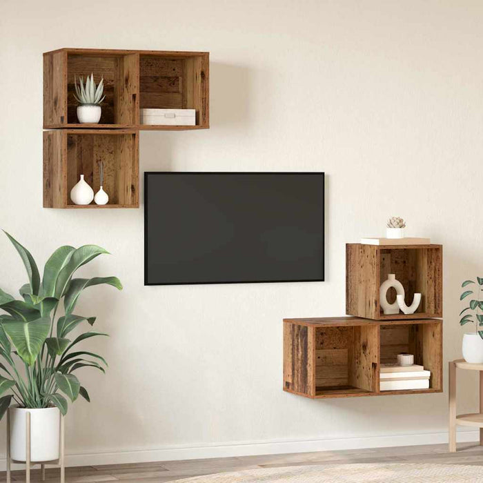 Set comodă TV Pe perete 4 pcs Lemn Vechi Lemn compozit - WALTI WALTI