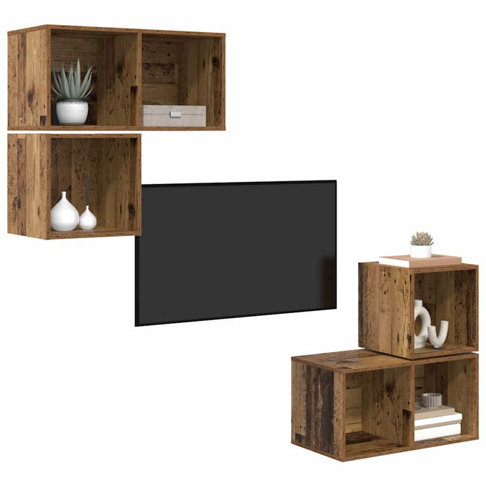 Set comodă TV Pe perete 4 pcs Lemn Vechi Lemn compozit - WALTI WALTI