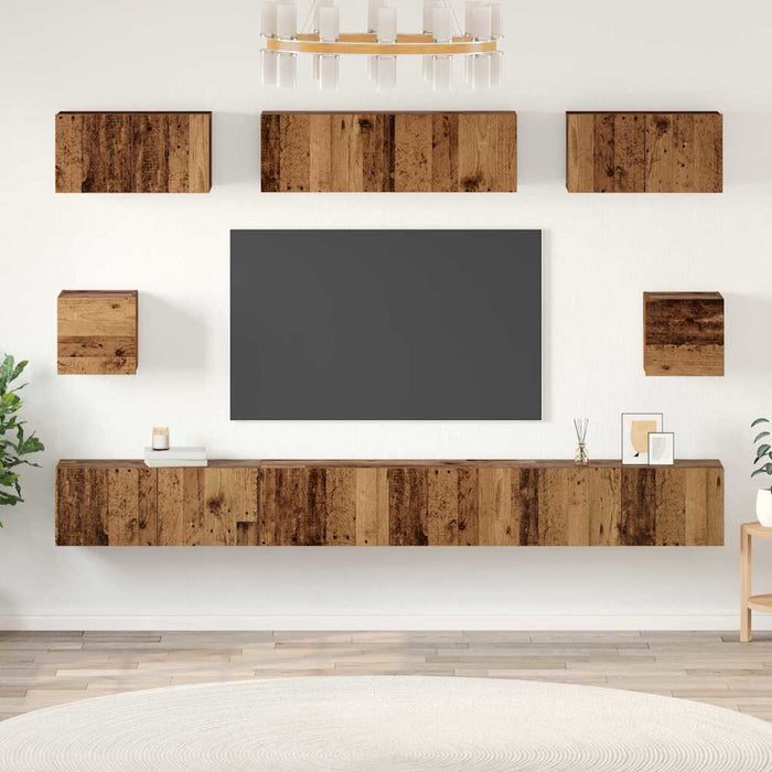 Set comodă TV Pe perete 8 pcs Lemn Vechi Lemn compozit - WALTI WALTI