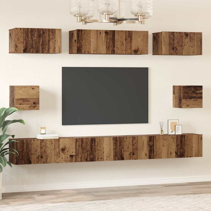 Set comodă TV Pe perete 8 pcs Lemn Vechi Lemn compozit - WALTI WALTI
