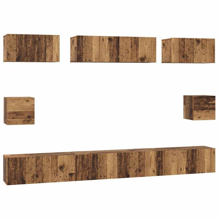 Set comodă TV Pe perete 8 pcs Lemn Vechi Lemn compozit - WALTI WALTI