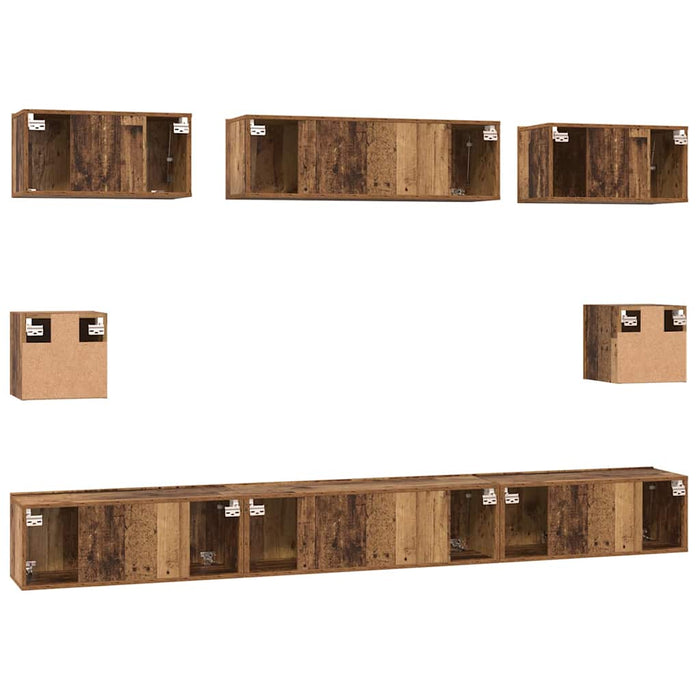 Set comodă TV Pe perete 8 pcs Lemn Vechi Lemn compozit - WALTI WALTI