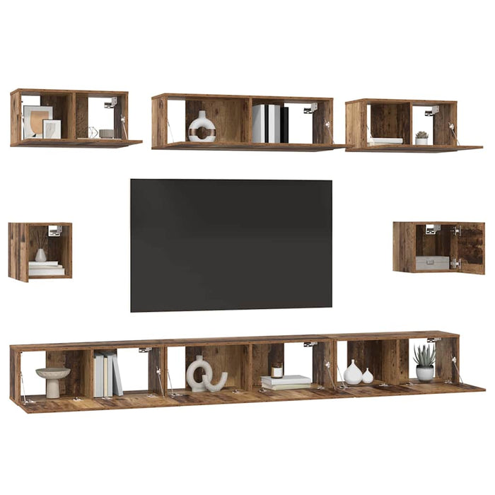 Set comodă TV Pe perete 8 pcs Lemn Vechi Lemn compozit - WALTI WALTI