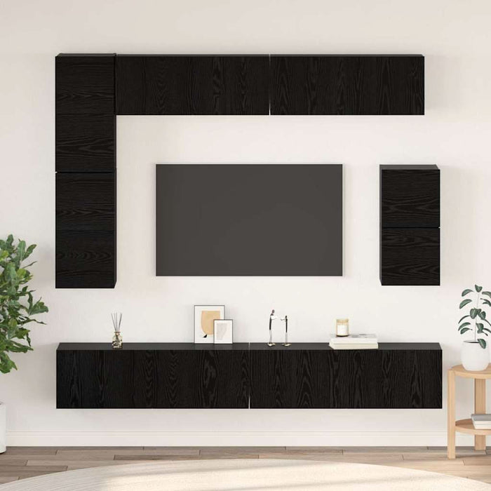 Set comodă TV Pe perete 8 pcs Stejar Negru Lemn compozit - WALTI WALTI
