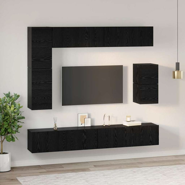Set comodă TV Pe perete 8 pcs Stejar Negru Lemn compozit - WALTI WALTI