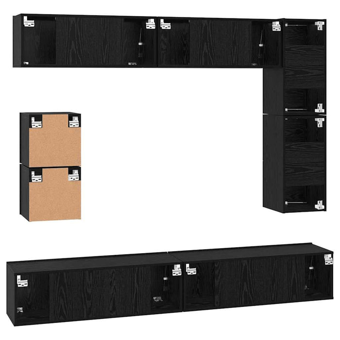 Set comodă TV Pe perete 8 pcs Stejar Negru Lemn compozit - WALTI WALTI