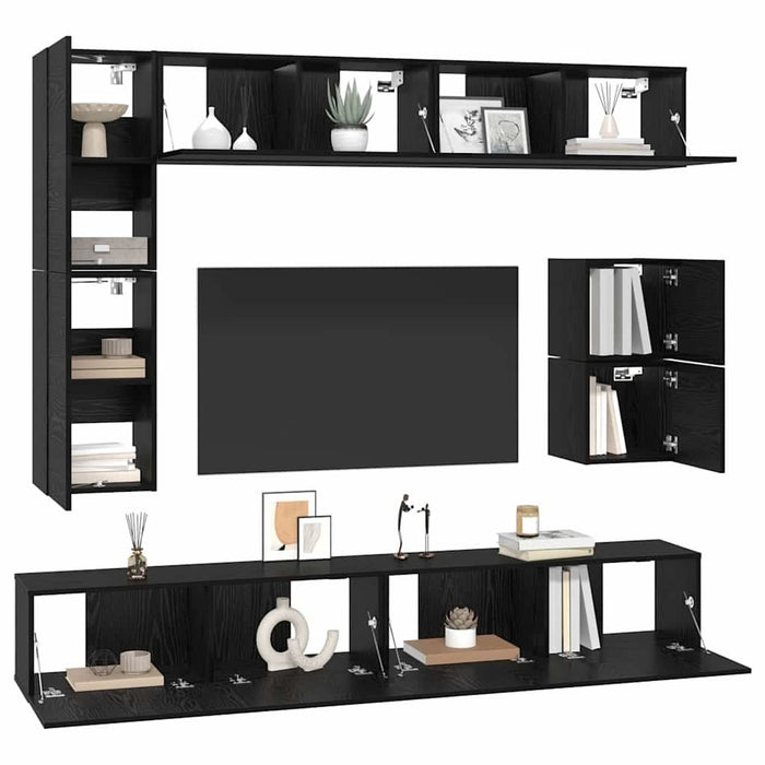 Set comodă TV Pe perete 8 pcs Stejar Negru Lemn compozit - WALTI WALTI