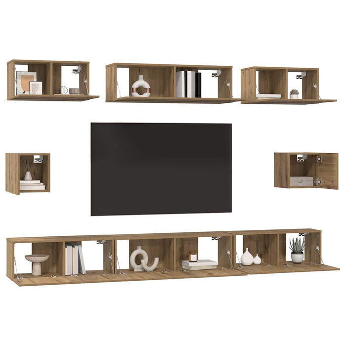 Set comodă TV Pe perete 8 pcs Stejar Artizanal Lemn compozit - WALTI WALTI